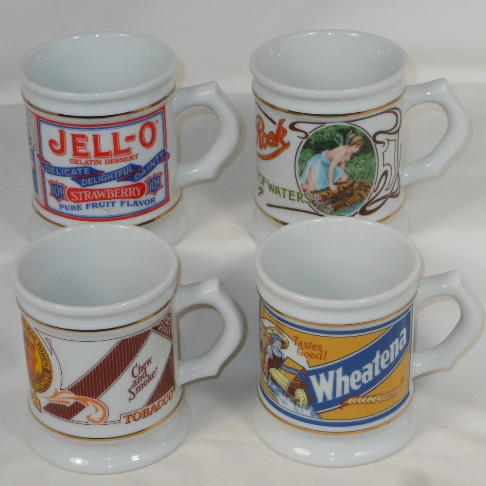 4 Colorful Mugs, The Corner Store Collection. Made in Japan.